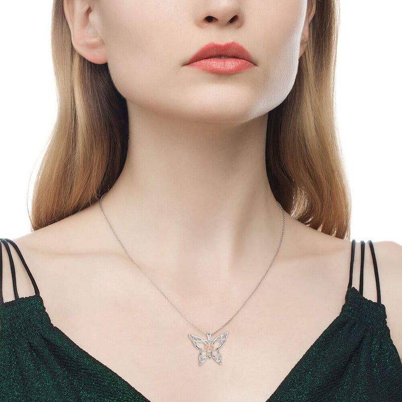 MANBU Sterling Silver Celtic Butterfly Necklace Earrings: Women Butterfly Pendant Necklace Earrings Celtic Christmas Jewelry Gifts for Butterfly Lovers (butterfly necklace) - Image 2